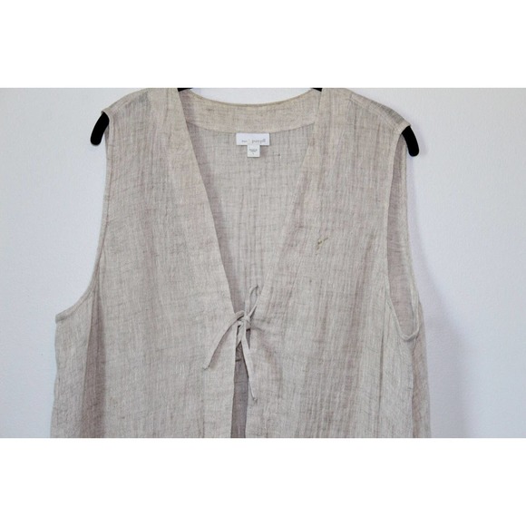 J. Jill 100% Linen Tunic Duster Sleeveless Vest Tan Women's Size Large H14872 - Picture 3 of 11